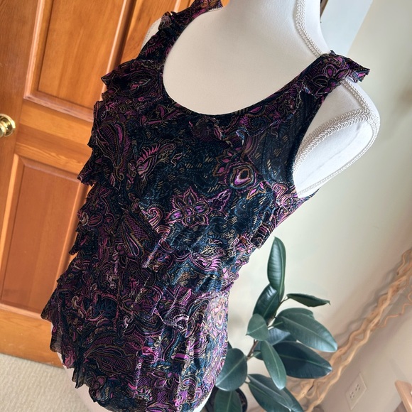 Express Multicolor Paisley Mesh Ruffle Top - Picture 4 of 10
